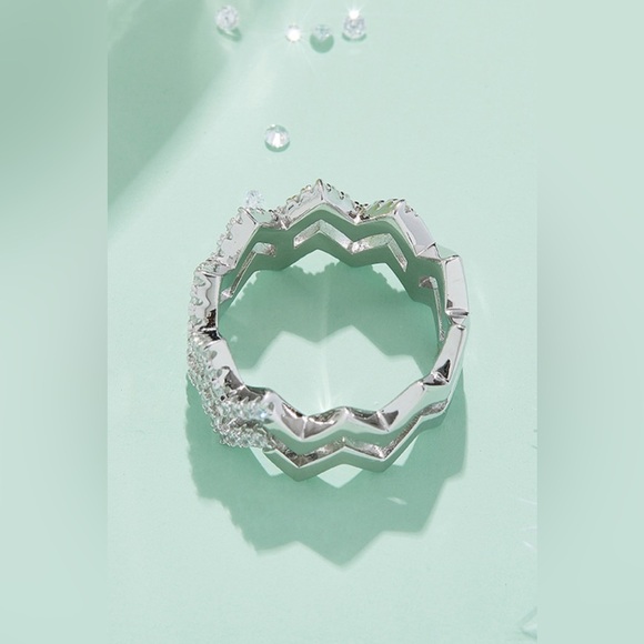 Moissanite Zigzag Stacking Rings - Picture 2 of 7